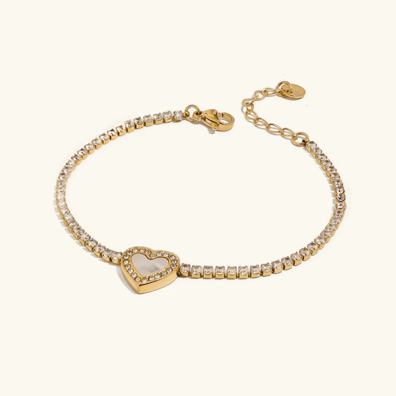 Women's Tennis Bracelet Gold Stainless Steel with Diamond Simulants sold by Hensley London