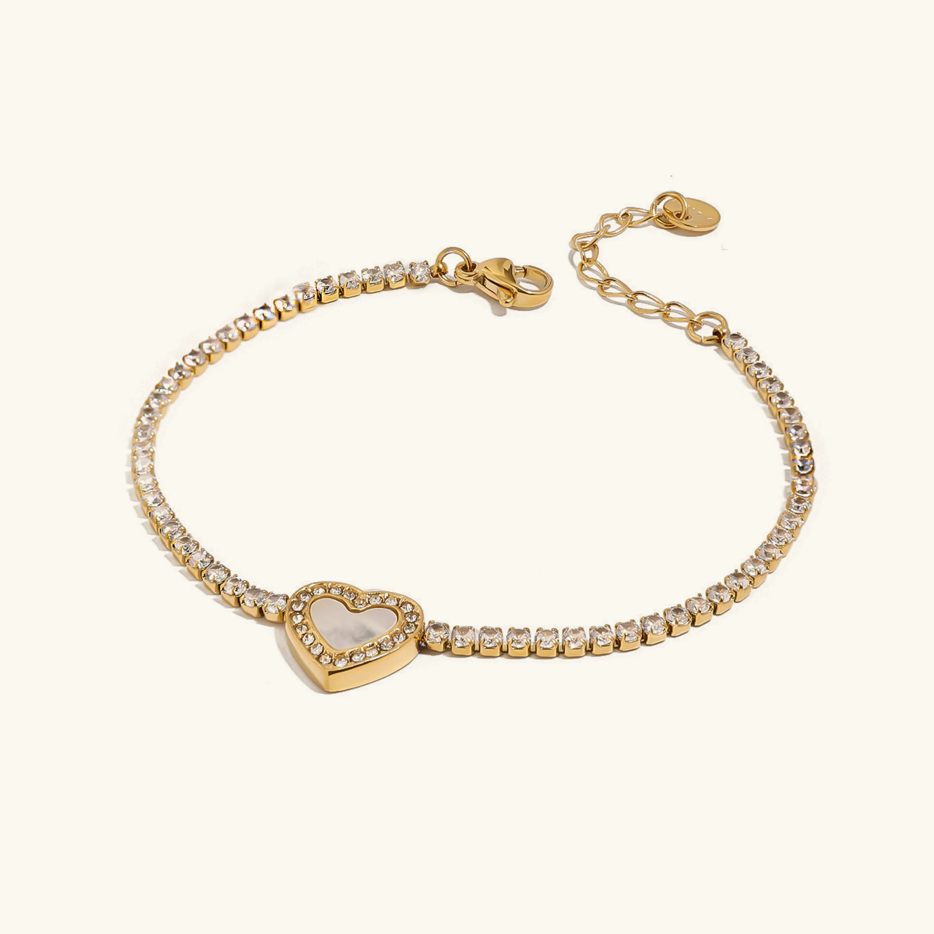 Women's Tennis Bracelet Gold Stainless Steel with Diamond Simulants sold by Hensley London