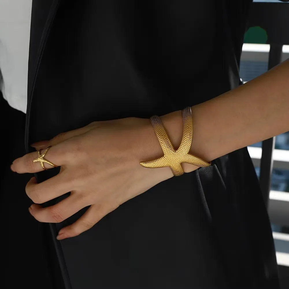 Women's Cuff Bracelet Gold Stainless Steel Starfish Design sold by Hensley London product image thumbnail 3