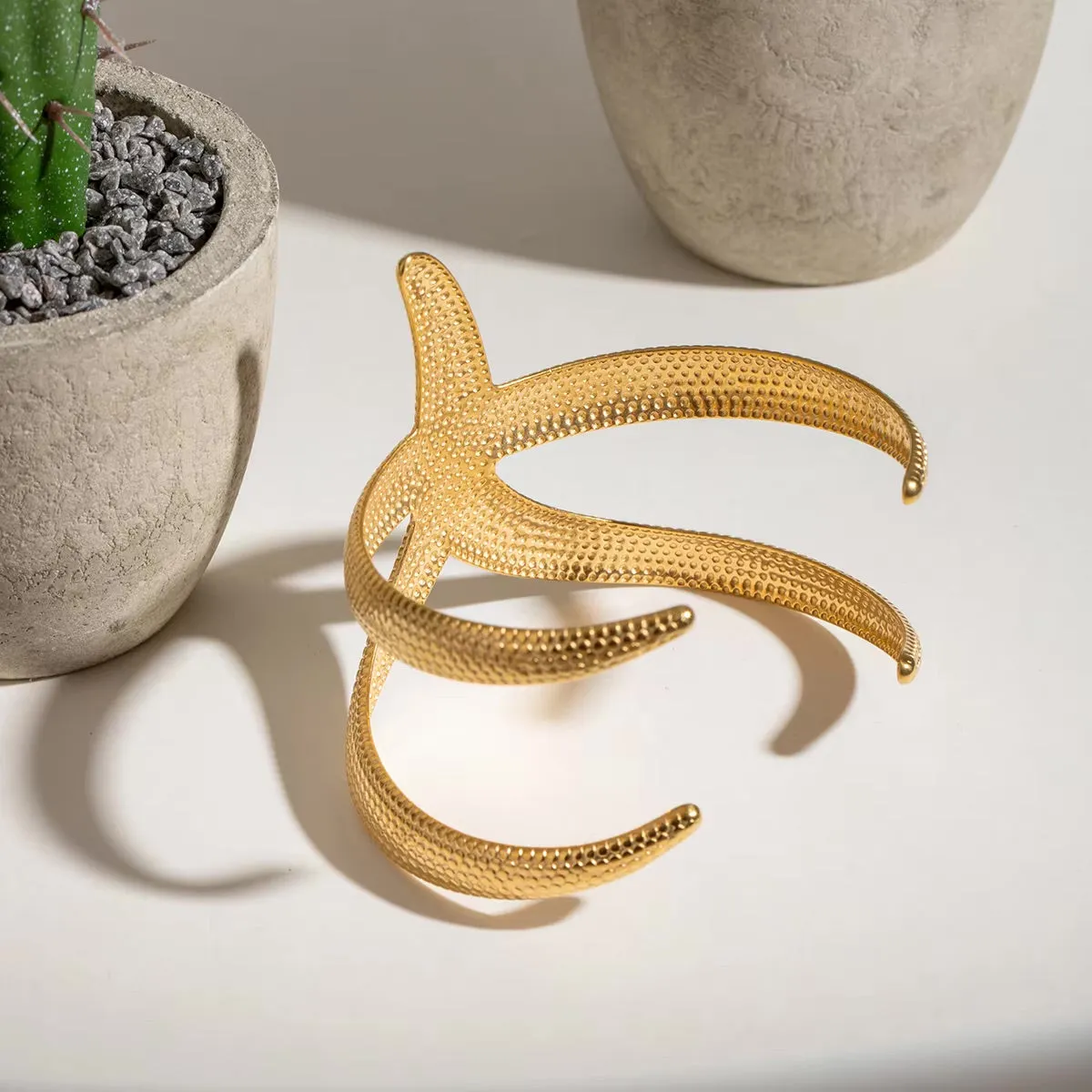 Women's Cuff Bracelet Gold Stainless Steel Starfish Design sold by Hensley London product image thumbnail 4
