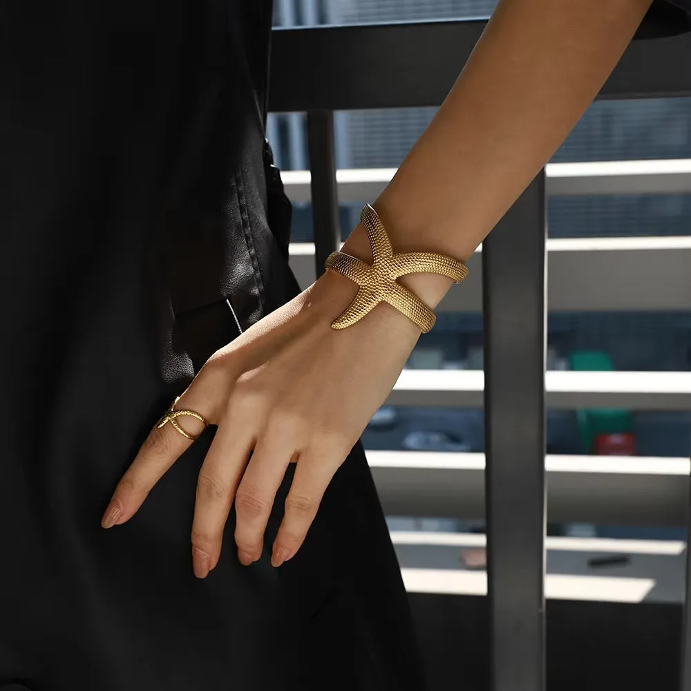 Women's Cuff Bracelet Gold Stainless Steel Starfish Design sold by Hensley London product image thumbnail 2
