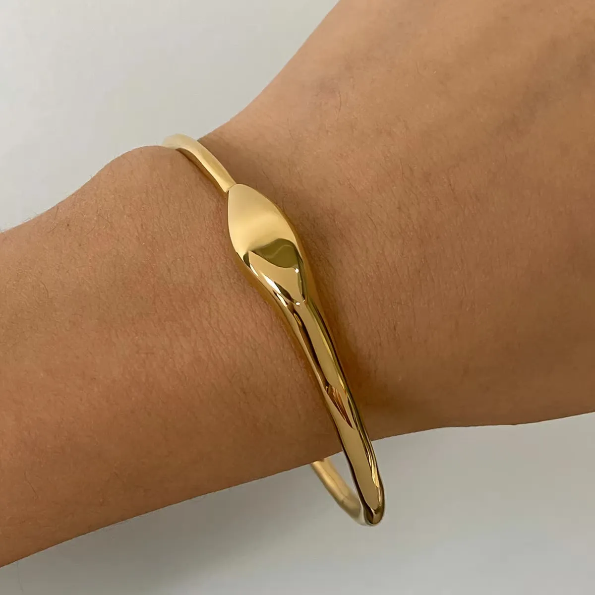 Minimalist Gold Bangle Bracelet for Women, 18K Gold Plated Stainless Steel sold by Hensley London product image thumbnail 5