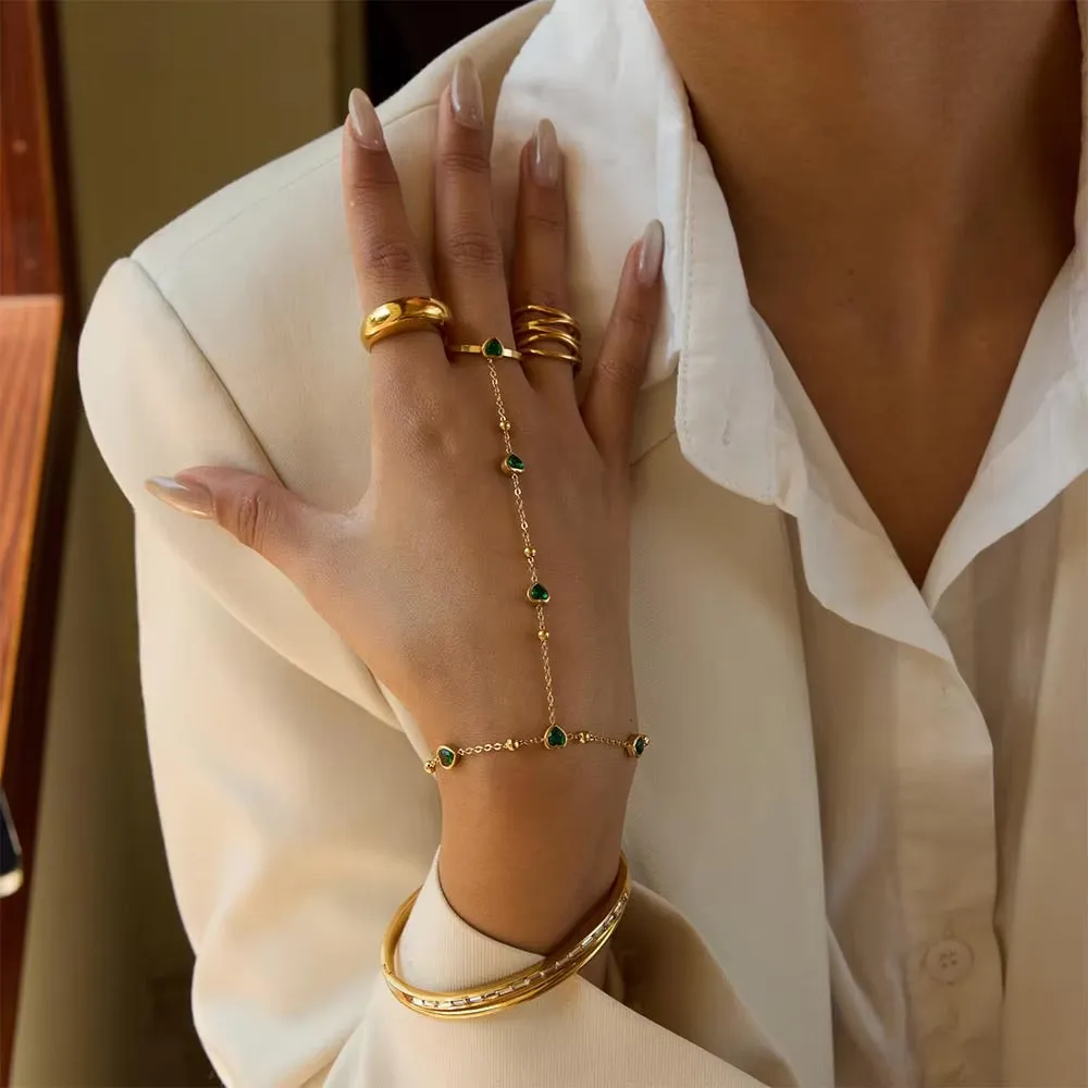 Women's Hand Chain Emerald Stainless Steel-Plated 18k Gold sold by Hensley London product image thumbnail 2