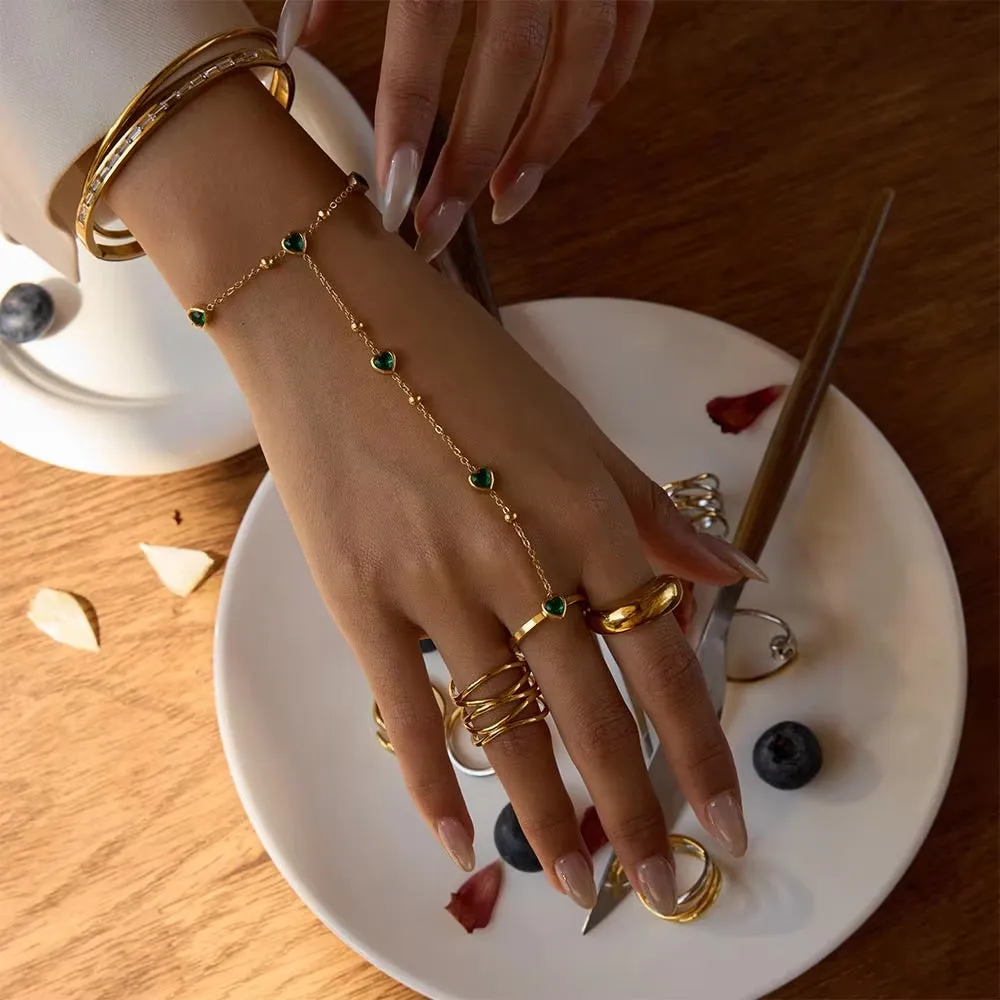 Women's Hand Chain Emerald Stainless Steel-Plated 18k Gold sold by Hensley London product image thumbnail 3