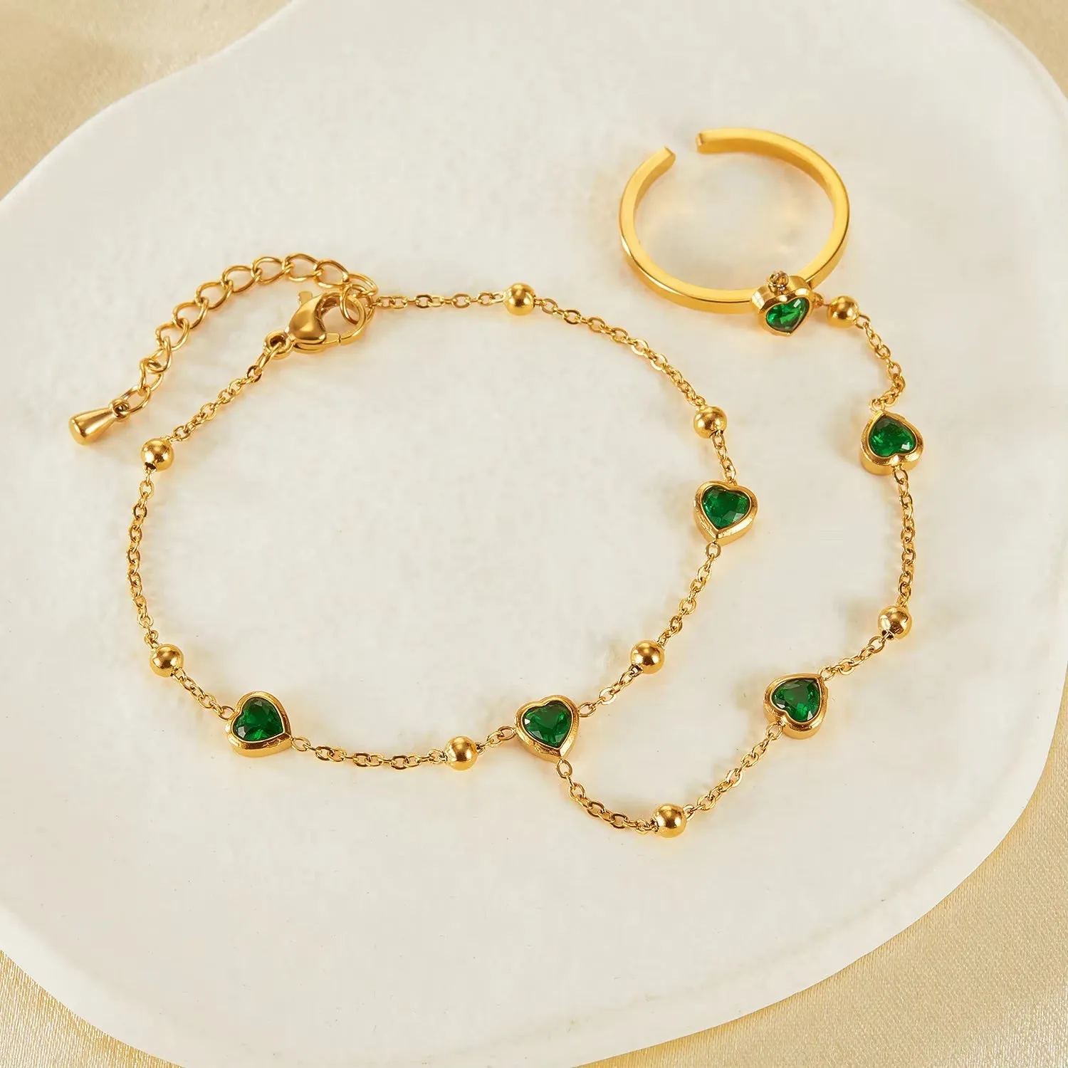Women's Hand Chain Emerald Stainless Steel-Plated 18k Gold sold by Hensley London product image thumbnail 4