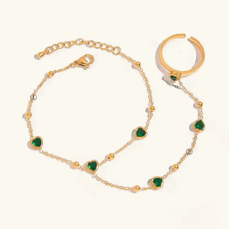 Women's Hand Chain Emerald Stainless Steel-Plated 18k Gold sold by Hensley London