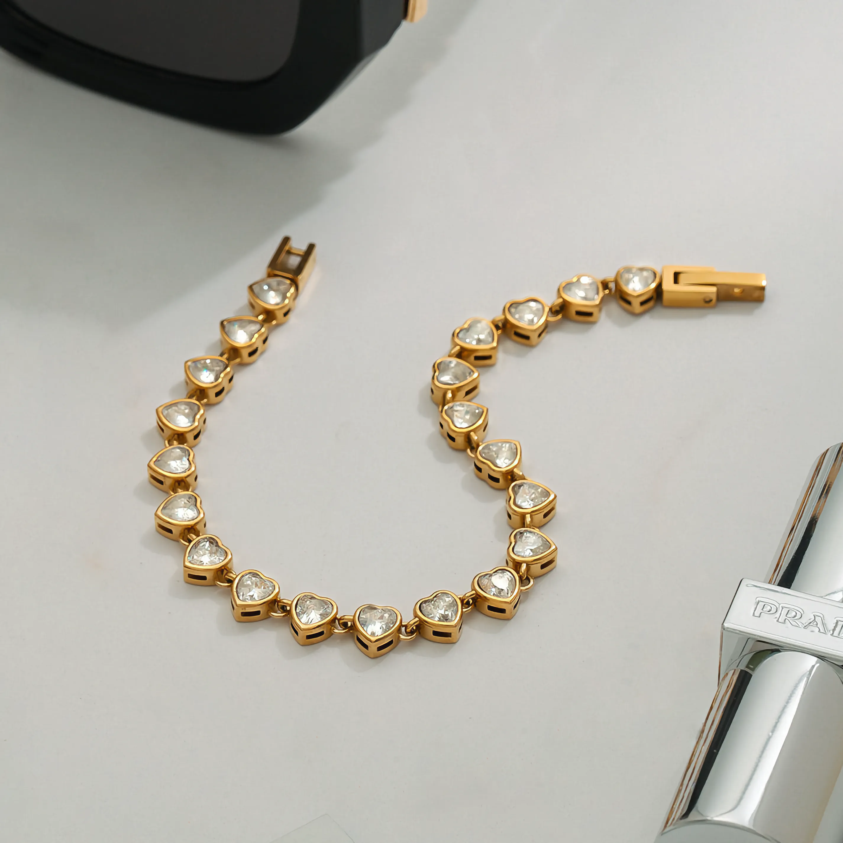 Women's Heart Shaped Tennis Bracelet Gold Stainless Steel sold by Hensley London product image thumbnail 5