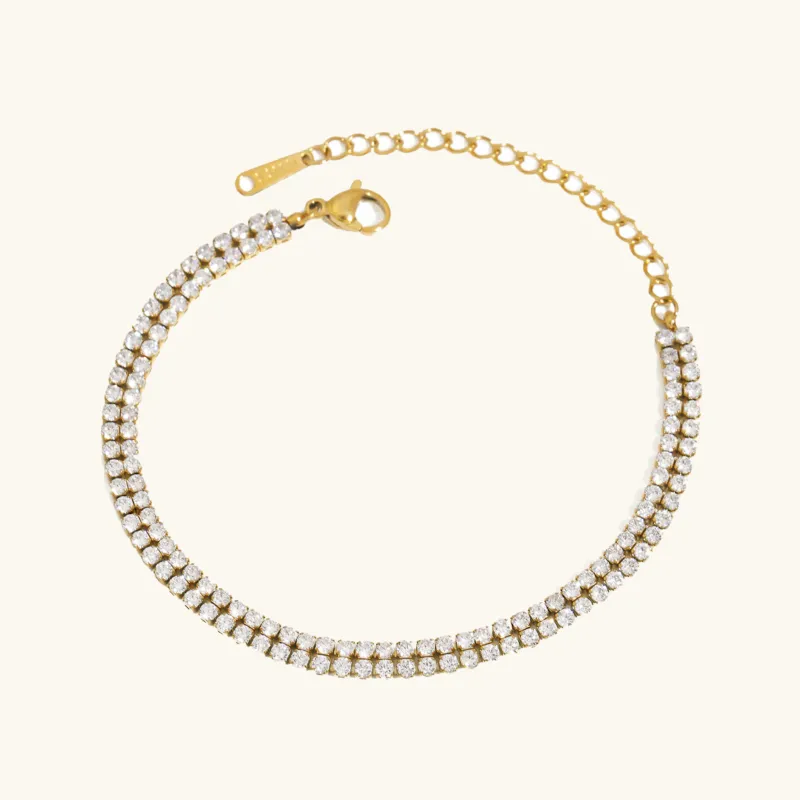 Women's Tennis Bracelet Gold Stainless Steel with Crystals sold by Hensley London