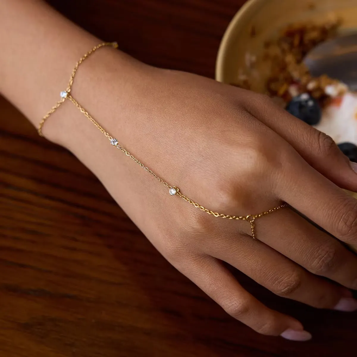 Women's Hand Chain Gold Stainless Steel with Diamond Simulants sold by Hensley London product image thumbnail 2