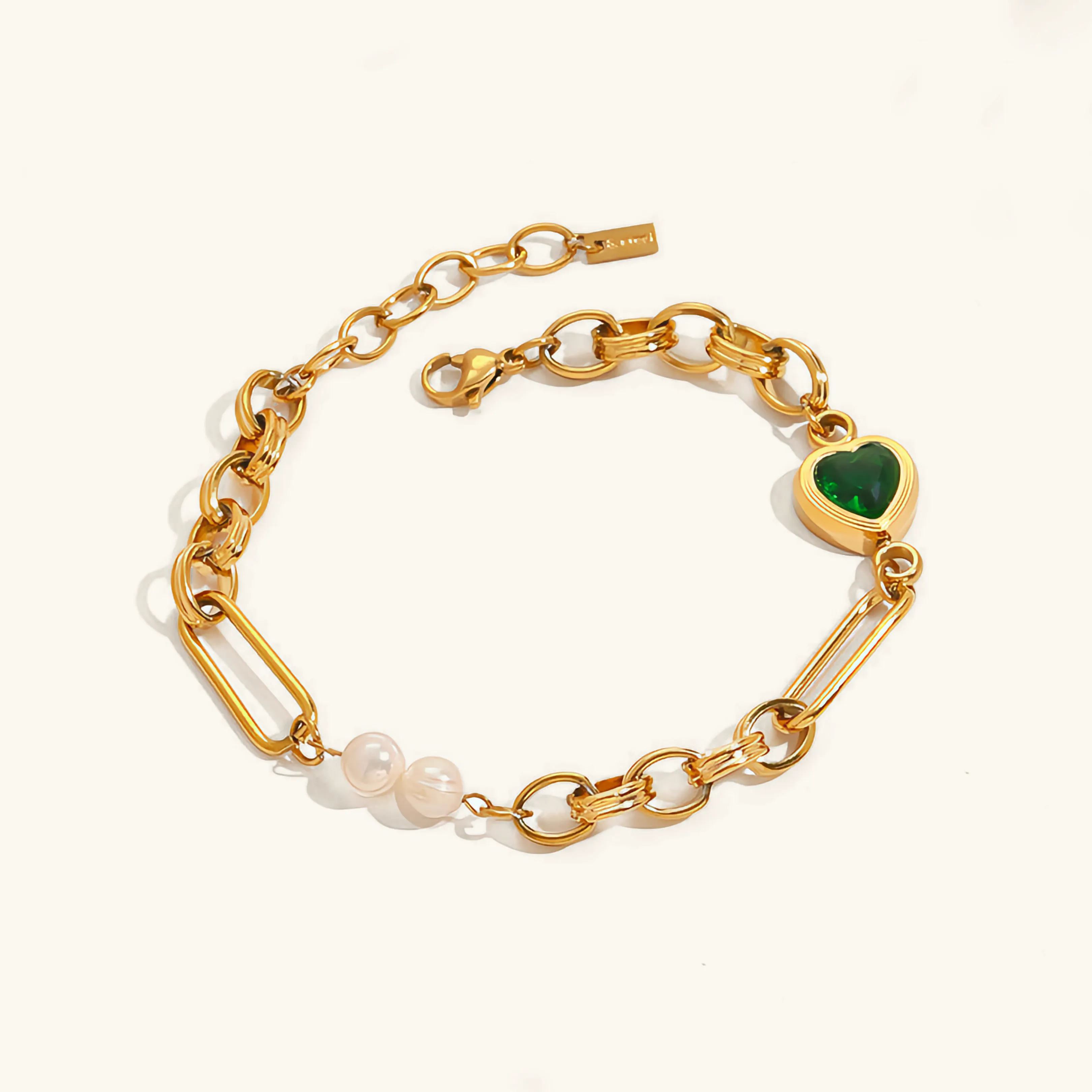 Women's Pearl Bracelet Green Stainless Steel-Plated 18k Gold sold by Hensley London