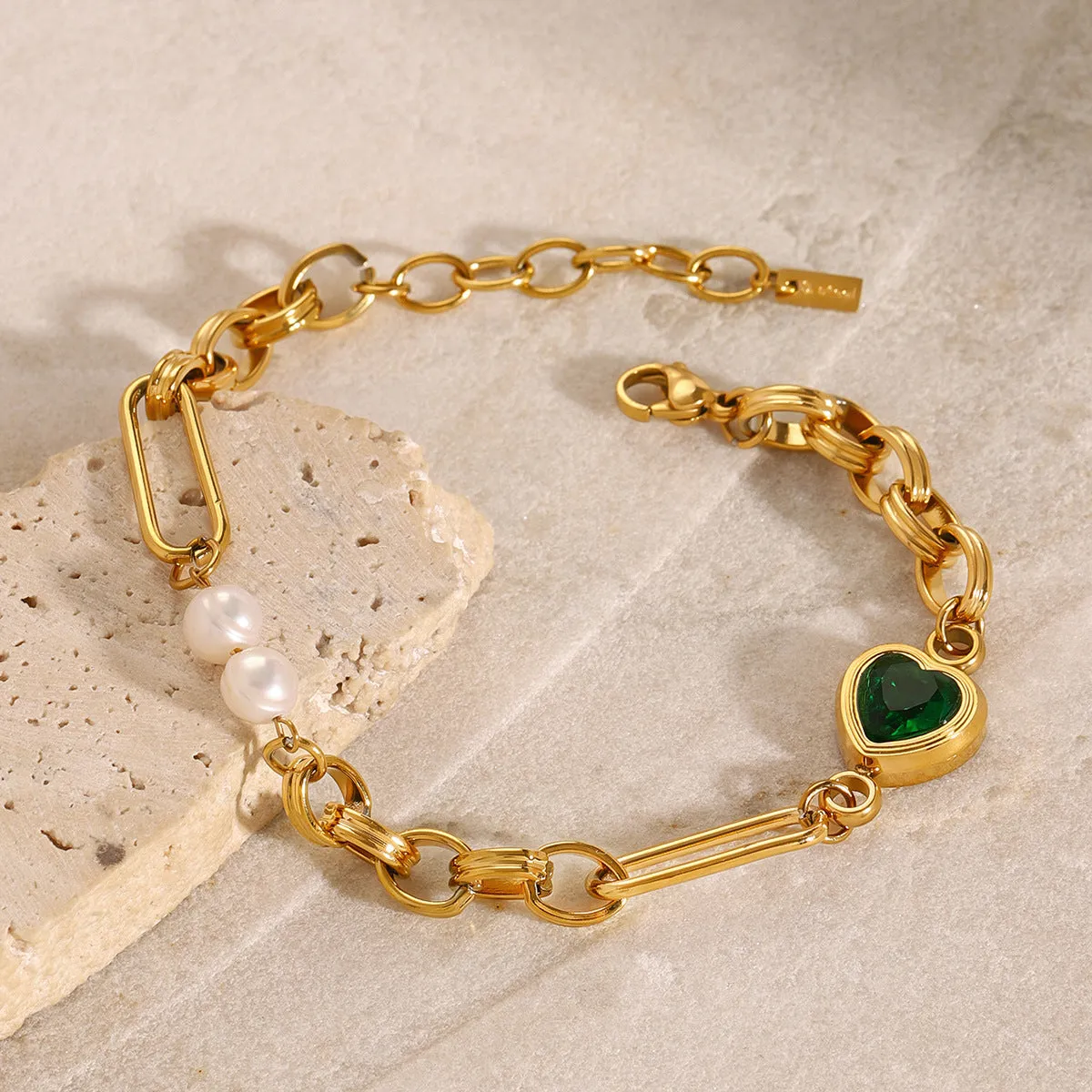 Women's Pearl Bracelet Green Stainless Steel-Plated 18k Gold sold by Hensley London product image thumbnail 3