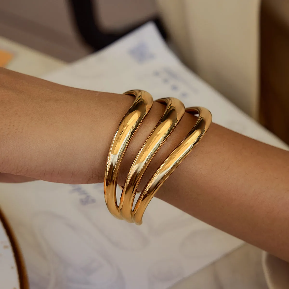 Women's Triple Layer Bangle Gold Stainless Steel sold by Hensley London product image thumbnail 4