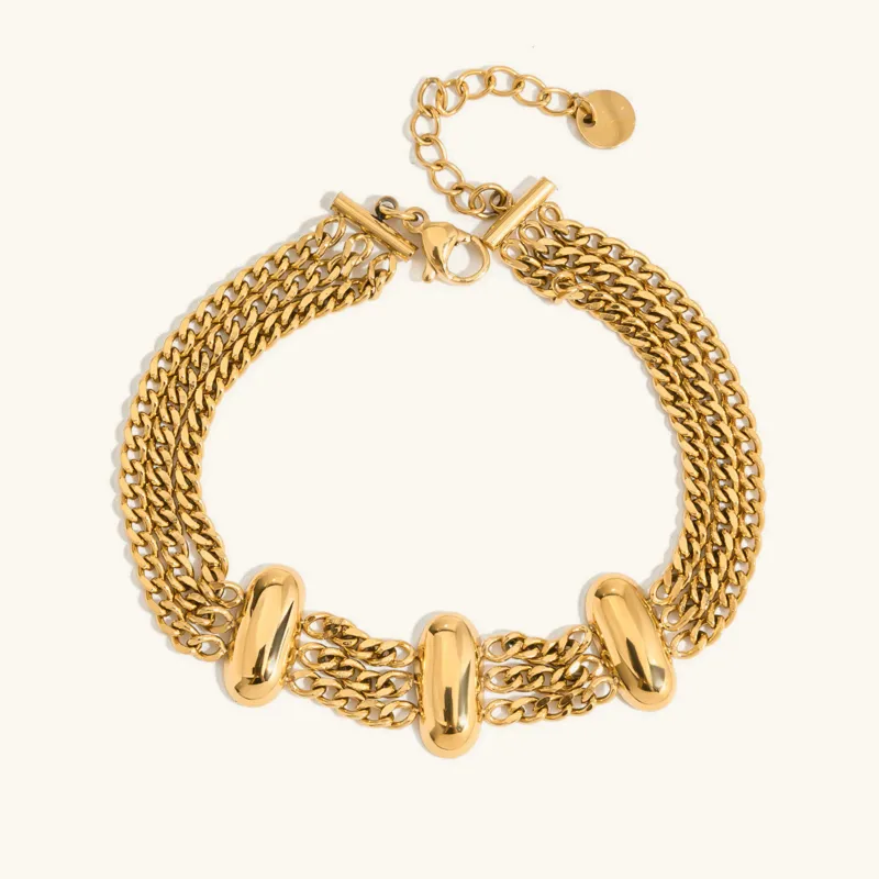 Women's Gold Bracelet Stainless Steel 18k Gold Layered Chain sold by Hensley London