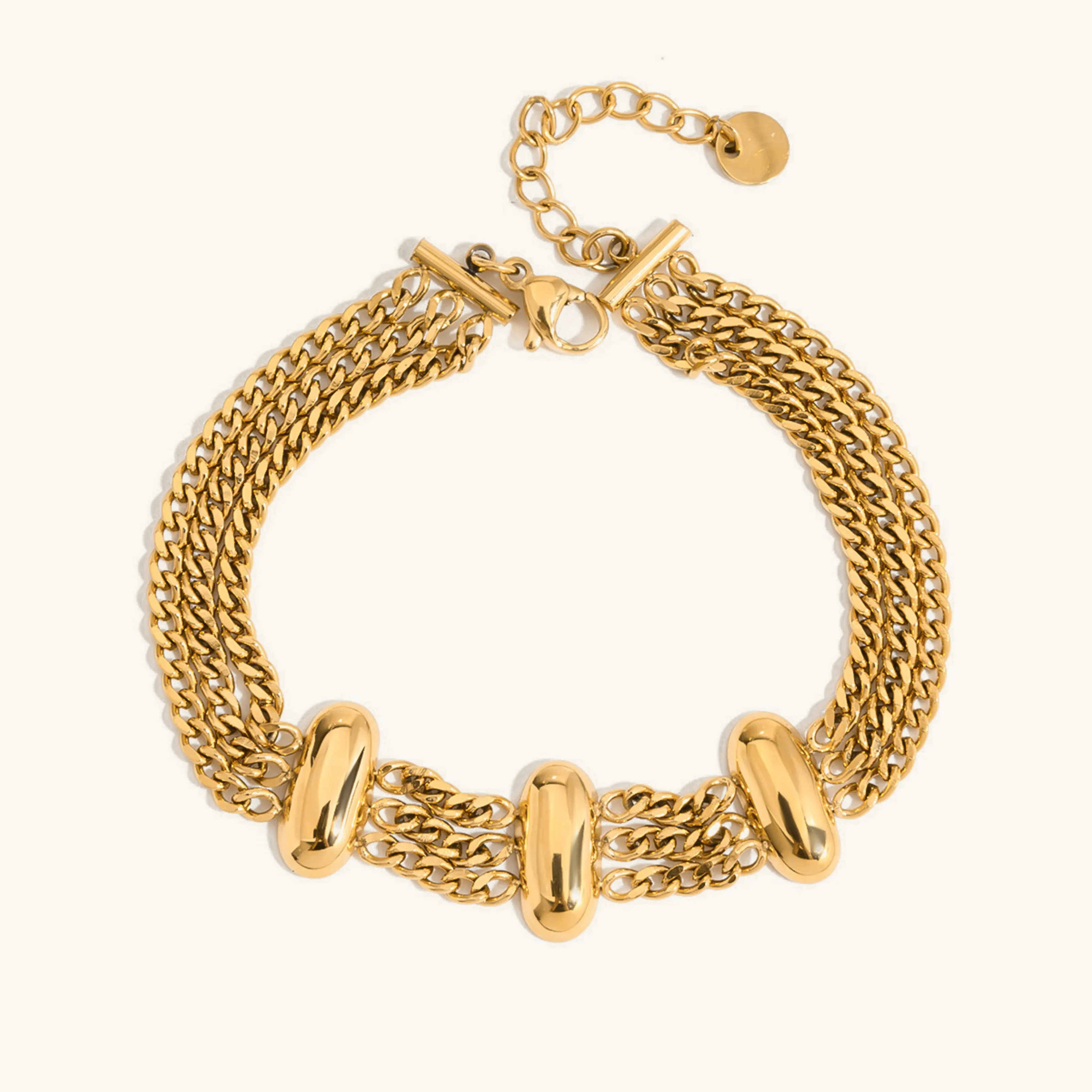 Women's Gold Bracelet Stainless Steel 18k Gold Layered Chain sold by Hensley London