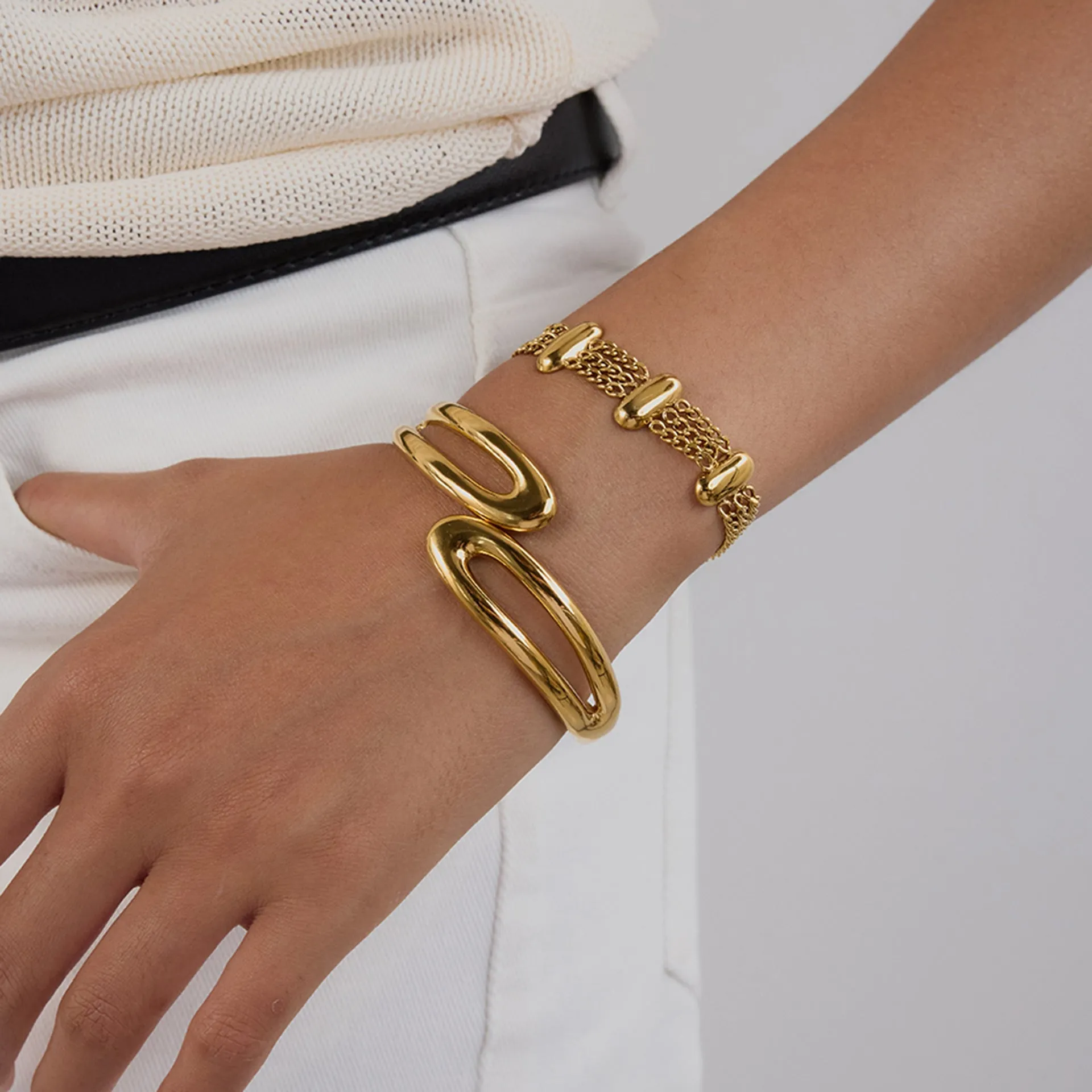 Women's Gold Bracelet Stainless Steel 18k Gold Layered Chain sold by Hensley London product image thumbnail 2