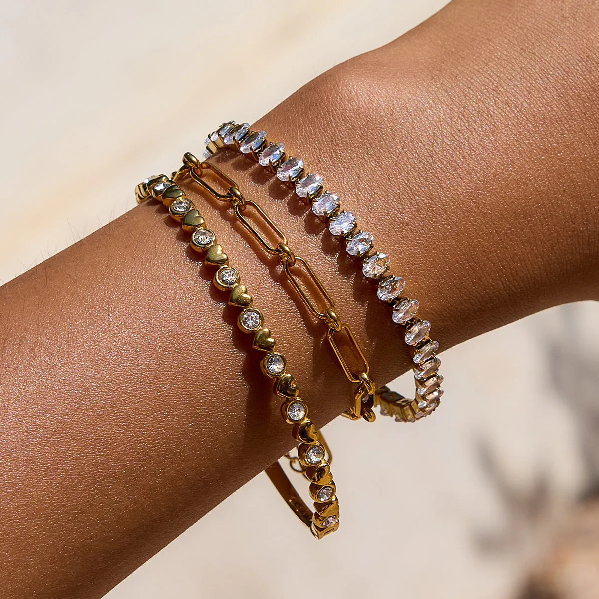 Women's Tennis Bracelet Gold Stainless Steel Oval Cut sold by Hensley London product image thumbnail 4