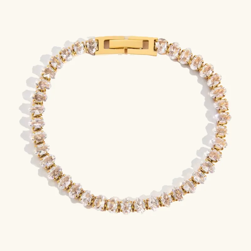Women's Tennis Bracelet Gold Stainless Steel Oval Cut sold by Hensley London