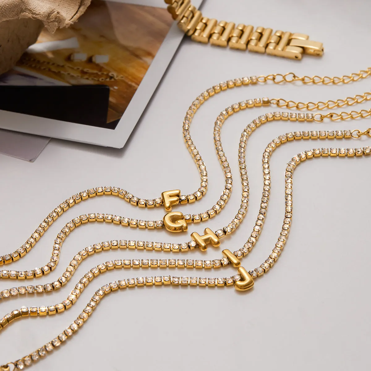 Women's Tennis Bracelet Gold Stainless Steel with Bubble Letter Design sold by Hensley London product image thumbnail 4