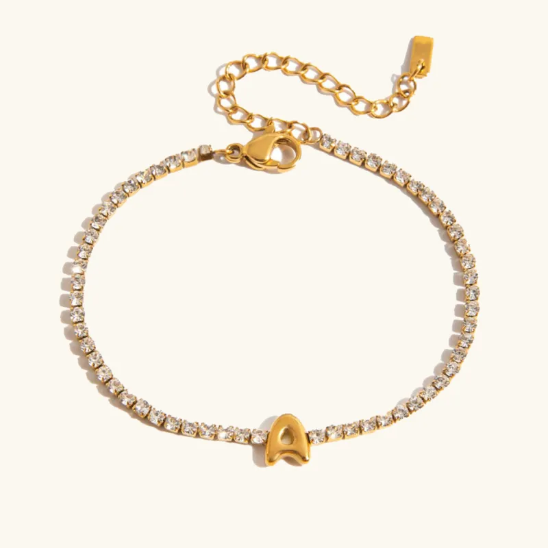 Women's Tennis Bracelet Gold Stainless Steel with Bubble Letter Design sold by Hensley London
