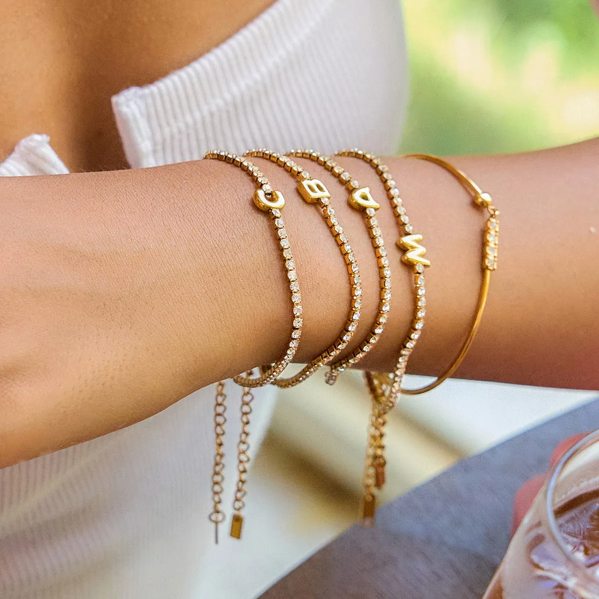 Women's Tennis Bracelet Gold Stainless Steel with Bubble Letter Design sold by Hensley London product image thumbnail 2