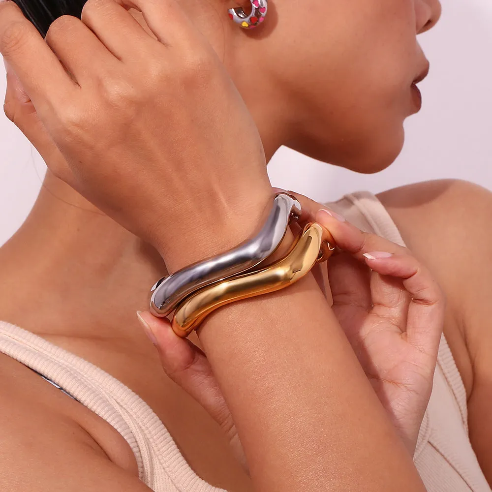 Women's Asymmetrical Bangle Gold Stainless Steel sold by Hensley London product image thumbnail 2