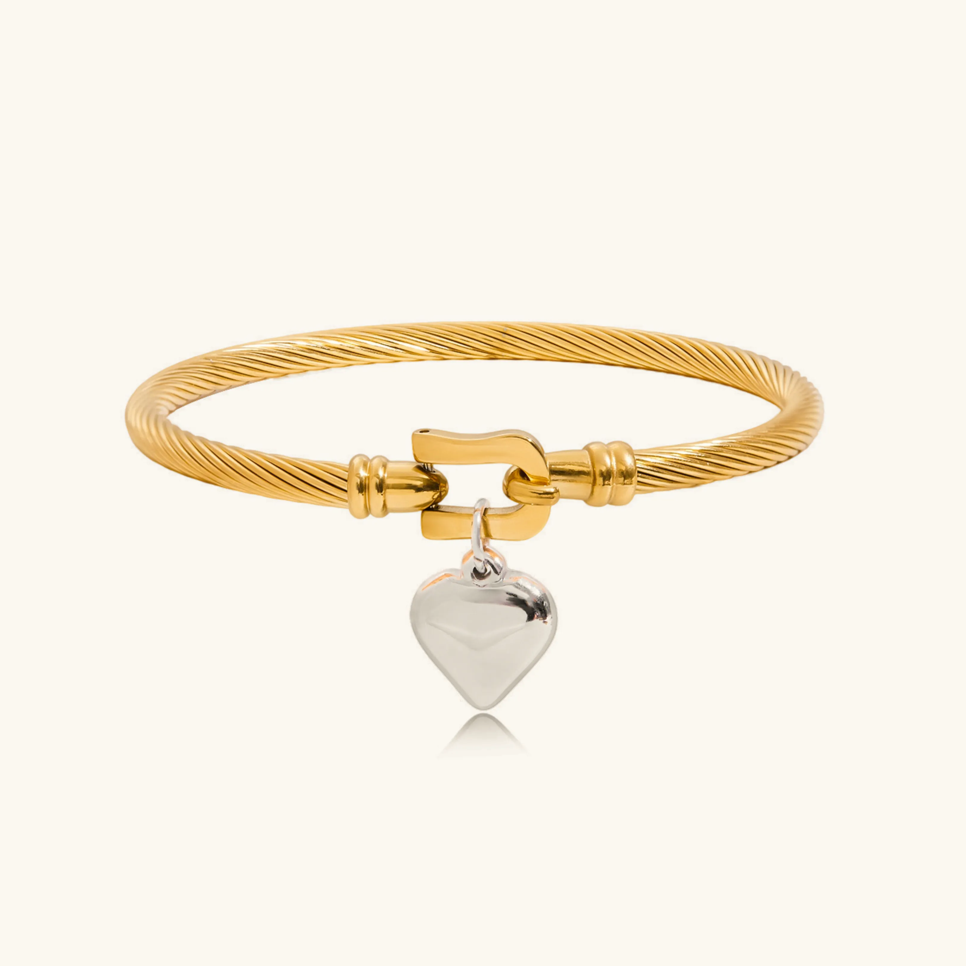 Women's Gold Bracelet with Silver Heart Charm Stainless Steel sold by Hensley London