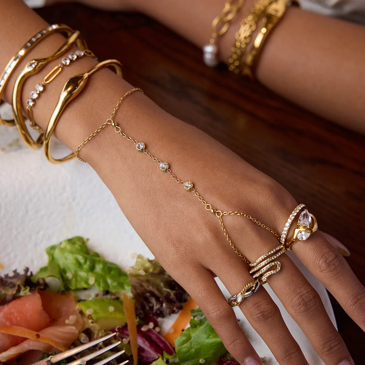 Women's Diamond Hand Chain Gold Stainless Steel sold by Hensley London product image thumbnail 3