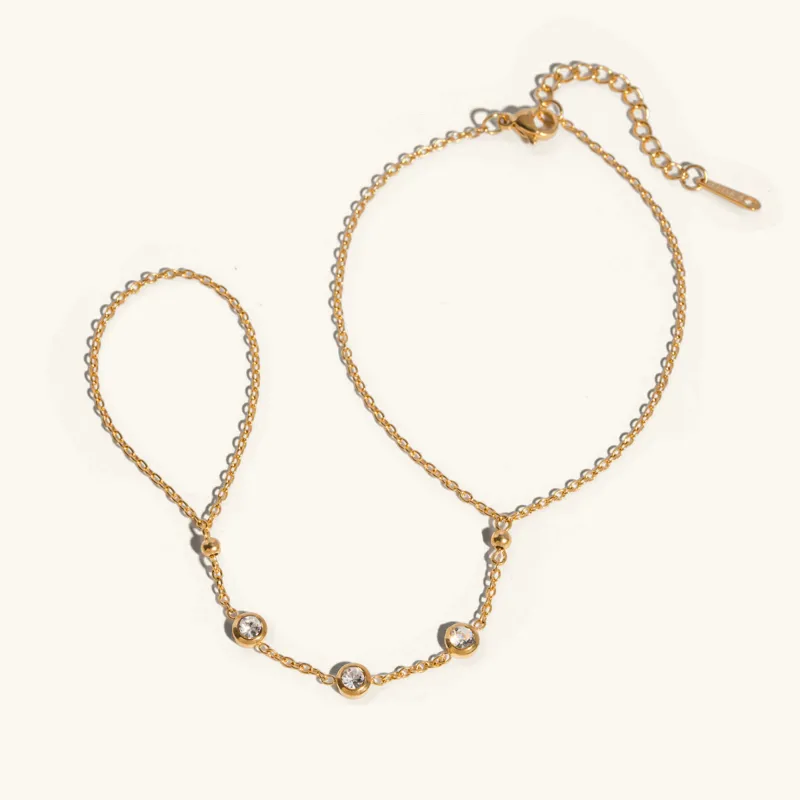 Women's Diamond Hand Chain Gold Stainless Steel made by Hensley London