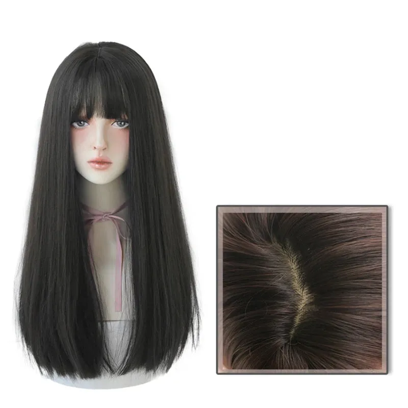 Women's Wig Long Black Heat-Resistant Synthetic with Bangs sold by Hensley London product image thumbnail 3