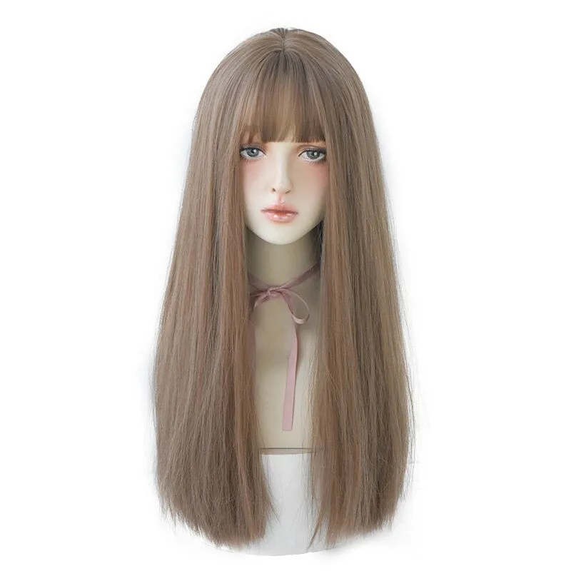 Women's Wig Long Black Heat-Resistant Synthetic with Bangs sold by Hensley London