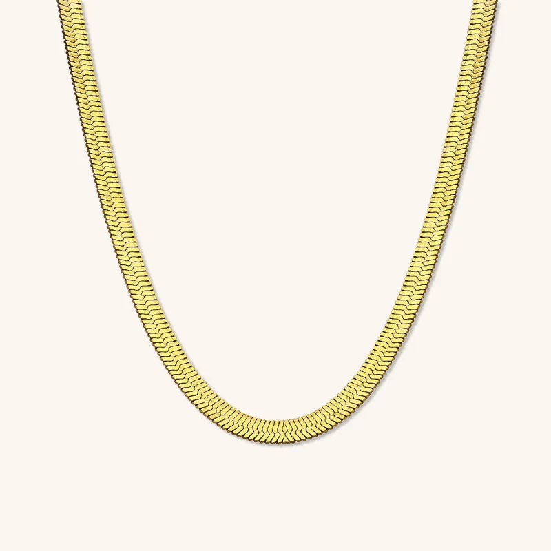 Elegant Gold Necklace – 18k Gold-Plated Herringbone Design, Hypoallergenic, Water-Resistant, 18-inch with 2-inch Extension sold by Hensley London