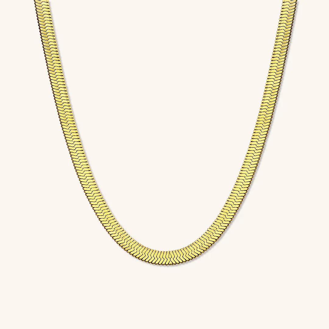 Elegant Gold Necklace – 18k Gold-Plated Herringbone Design, Hypoallergenic, Water-Resistant, 18-inch with 2-inch Extension sold by Hensley London