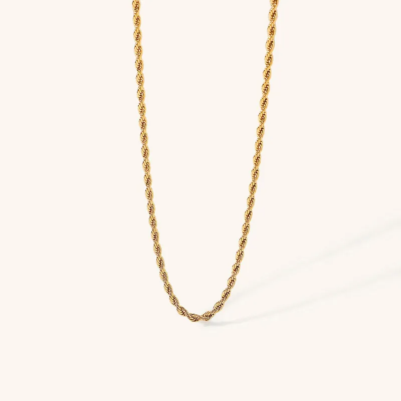 Elegant Gold Rope Chain Necklace - 18k Stainless Steel-Plated, Hypoallergenic, 16-Inch with Extension for Women sold by Hensley London