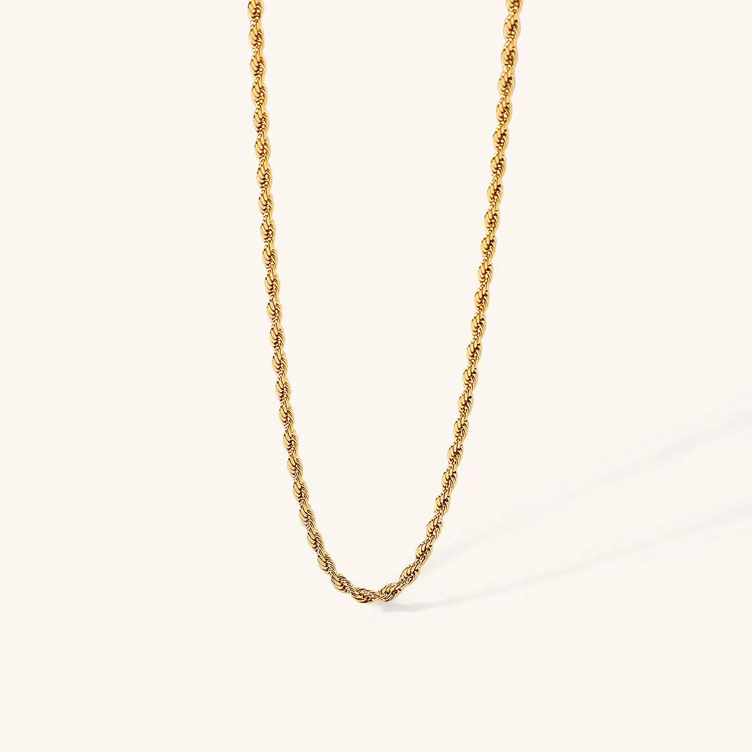 Elegant Gold Rope Chain Necklace - 18k Stainless Steel-Plated, Hypoallergenic, 16-Inch with Extension for Women sold by Hensley London