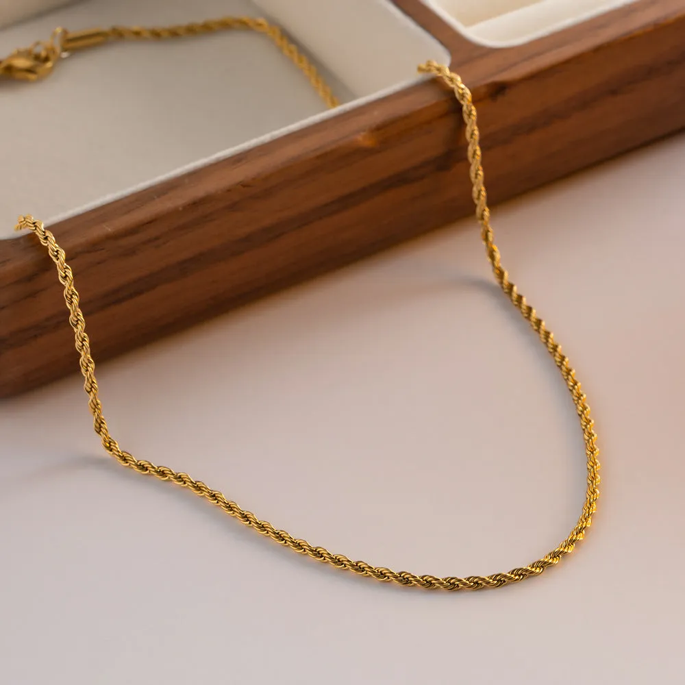 Elegant Gold Rope Chain Necklace - 18k Stainless Steel-Plated, Hypoallergenic, 16-Inch with Extension for Women sold by Hensley London product image thumbnail 4