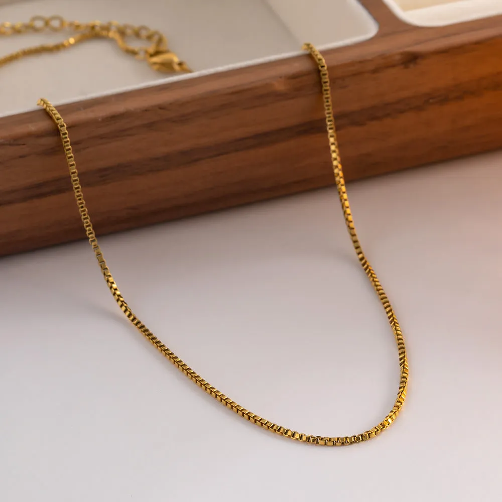 Gold Chain Necklace for Women – 18k Gold-Plated Stainless Steel with Square Links, Hypoallergenic sold by Hensley London product image thumbnail 3