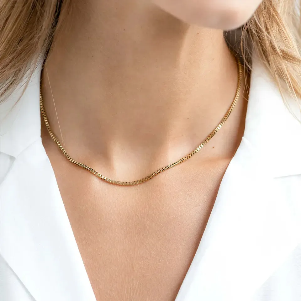 Gold Chain Necklace for Women – 18k Gold-Plated Stainless Steel with Square Links, Hypoallergenic sold by Hensley London product image thumbnail 2