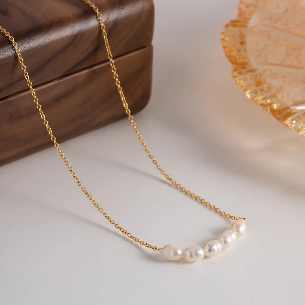 Elegant Gold Pearl Necklace – 18k Gold Plated Freshwater Pearls, Hypoallergenic Design for Women, 16-Inch Length with Extension sold by Hensley London product image thumbnail 4