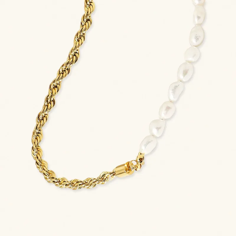 Gold Pearl Necklace with Freshwater Pearls – 18k Gold Chain, Adjustable Length 18-22 Inches, Elegant Women's Jewelry sold by Hensley London