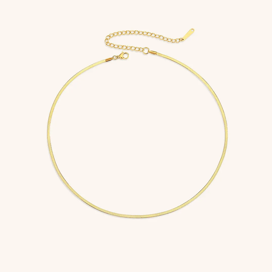 Elegant Gold Herringbone Necklace for Women – Hypoallergenic Stainless Steel-Plated Jewelry, 14k Gold, 14-Inch with Extension sold by Hensley London