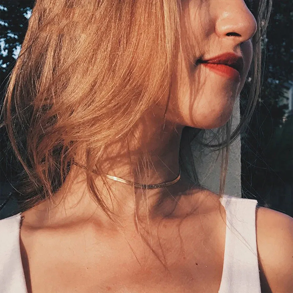 Elegant Gold Herringbone Necklace for Women – Hypoallergenic Stainless Steel-Plated Jewelry, 14k Gold, 14-Inch with Extension sold by Hensley London product image thumbnail 5