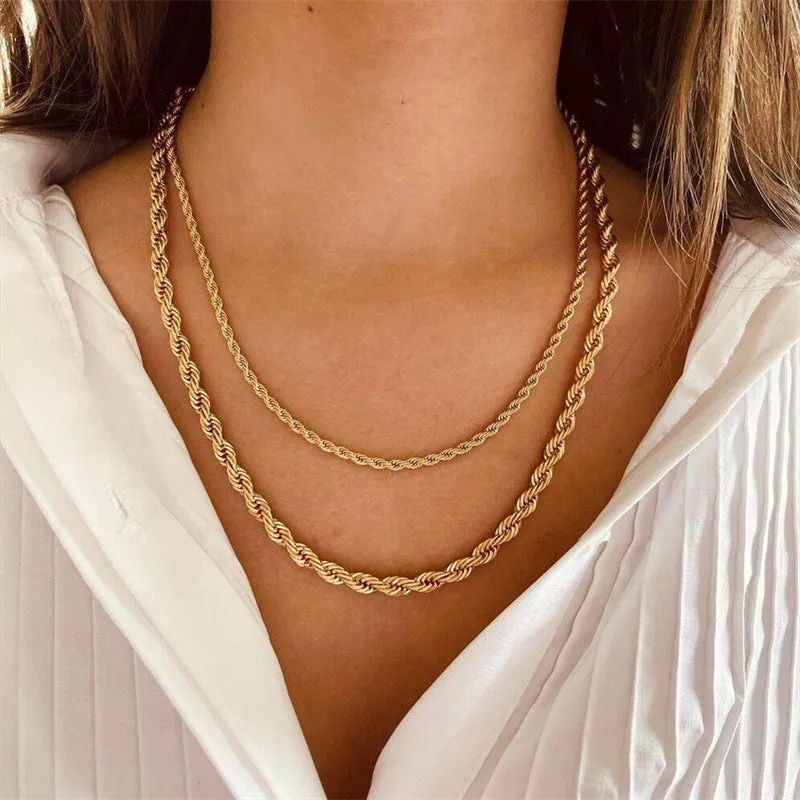 Elegant 14K Gold Rope Chain Necklace for Women – Hypoallergenic, Water-Resistant, 15/17 Inches, 3/4 mm Width sold by Hensley London product image thumbnail 5