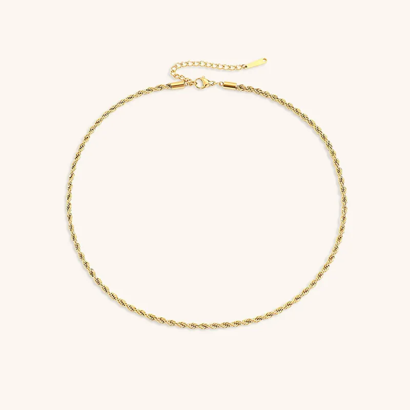 Elegant 14K Gold Rope Chain Necklace for Women – Hypoallergenic, Water-Resistant, 15/17 Inches, 3/4 mm Width sold by Hensley London