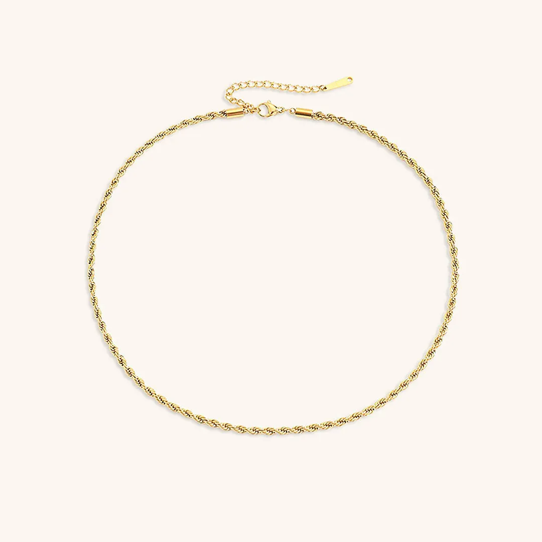 Elegant 14K Gold Rope Chain Necklace for Women – Hypoallergenic, Water-Resistant, 15/17 Inches, 3/4 mm Width sold by Hensley London