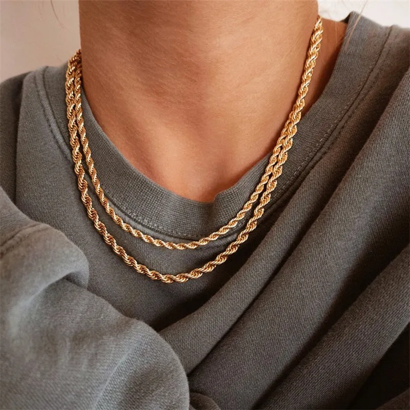 Elegant 14K Gold Rope Chain Necklace for Women – Hypoallergenic, Water-Resistant, 15/17 Inches, 3/4 mm Width sold by Hensley London product image thumbnail 3