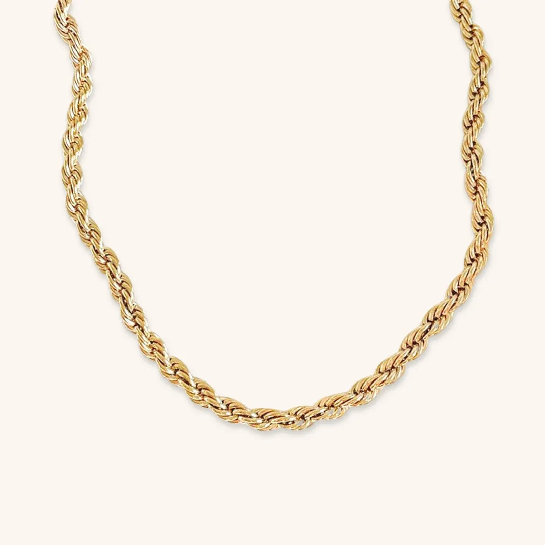 Elegant 14K Gold Rope Chain Necklace for Women – Hypoallergenic, Water-Resistant, 15/17 Inches, 3/4 mm Width sold by Hensley London product image thumbnail 2