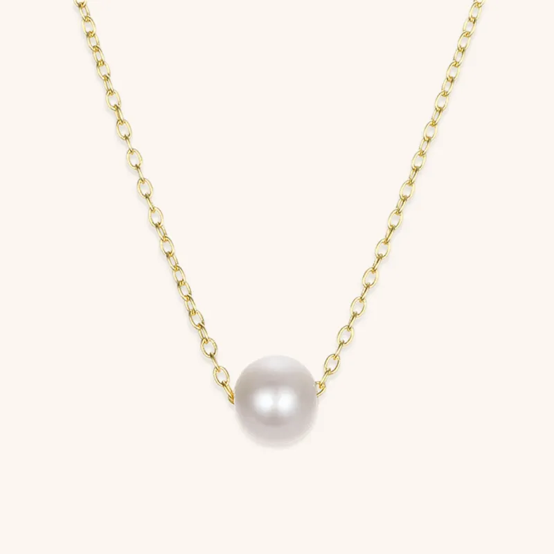 Gold Pearl Necklace for Women – 18k Gold-Plated Brass with Freshwater Pearls, Adjustable Length 17-20 Inches sold by Hensley London