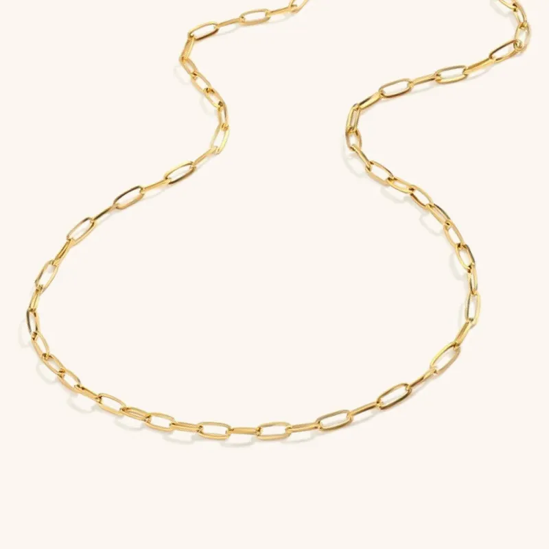 Elegant Gold Paperclip Chain Necklace – 14k Gold-Plated Stainless Steel, 17 Inches with Extension, Hypoallergenic Design sold by Hensley London