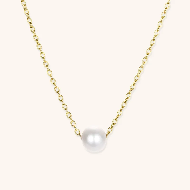 Elegant Freshwater Pearl Necklace with Waterproof Gold Chain – 15 Inch Length and 2 Inch Extension sold by Hensley London