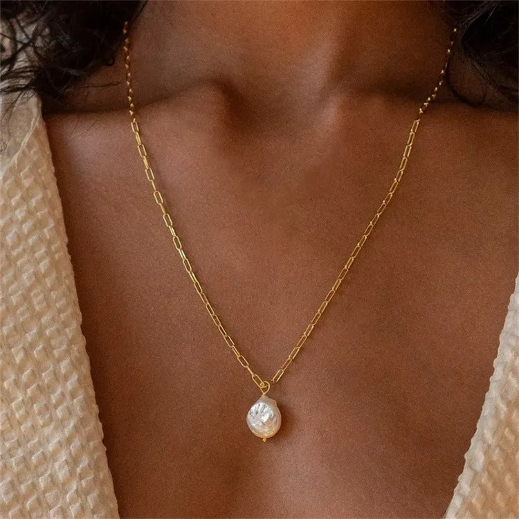 Elegant Freshwater Pearl Necklace with Waterproof Gold Chain – 17 Inches Long, Hypoallergenic and Eco-Friendly sold by Hensley London product image thumbnail 4